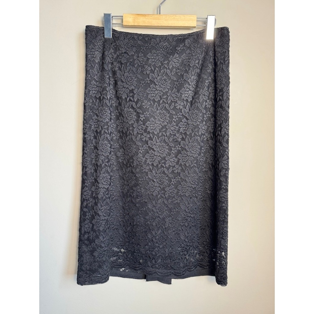 Mac & Jac Black Floral Lace Pencil Skirt Back Vent Knee Length Size 8 Goth Y2K
